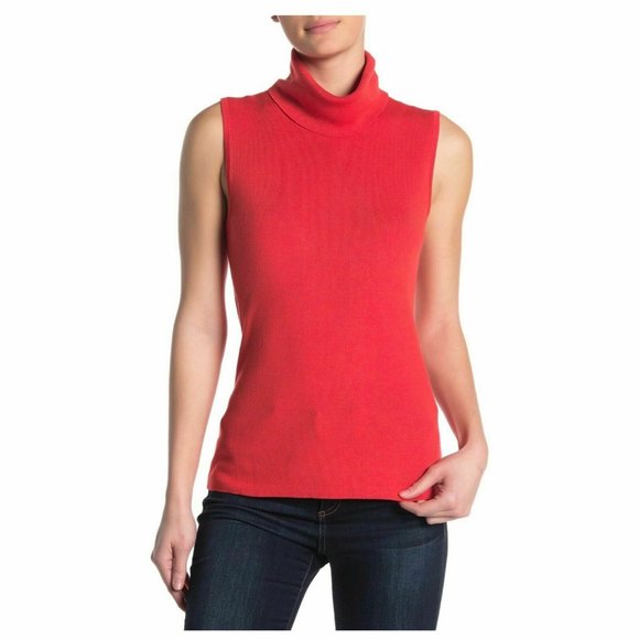 Cyrus Sweaters - Devotion By Cyrus Turtleneck Tank Top Size S M Sleeveless Coral Red NEW Tag B49
